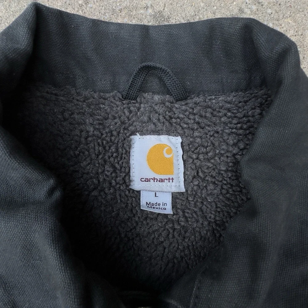 VTG‎ Carhartt Sandstone Ridge Jacket Men's Large C61 BLK Chore Coat Sherpa Lined
